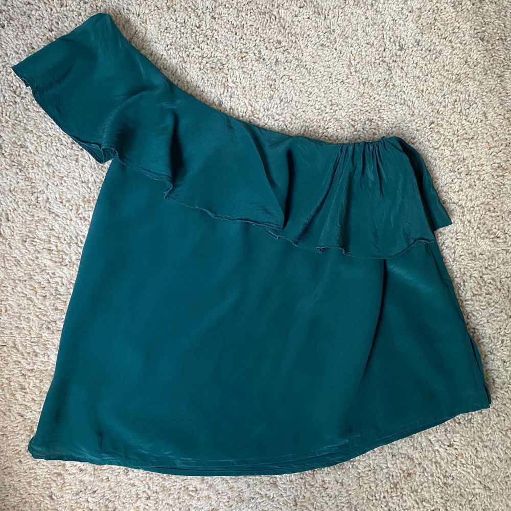 Maeve One-Shoulder Ruffle Top in Dark Blue/Green - Picture 3 of 10